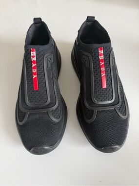 Prada America’s Cup Black Knit Slip-On Sneakers